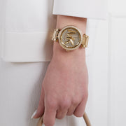 Michael Kors Parker Analog Crystals Gold Dial Gold Steel Strap Watch For Women - MK7283