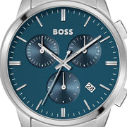 Hugo Boss Dapper Chronograph Blue Dial Silver Steel Strap Watch For Men - 1513927