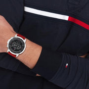 Tommy Hilfiger Luca Chronograph Grey Dial Red Silicone Strap Watch For Men - 1710490