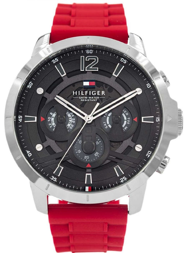 Tommy Hilfiger Luca Chronograph Grey Dial Red Silicone Strap Watch For Men - 1710490