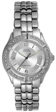 Guess Water Pro Diamonds Silver Dial Silver Steel Strap Watch For Women - G75511M