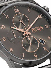 Hugo Boss Onyx Grey Dial Black Leather Strap Watch for Men - 1513366