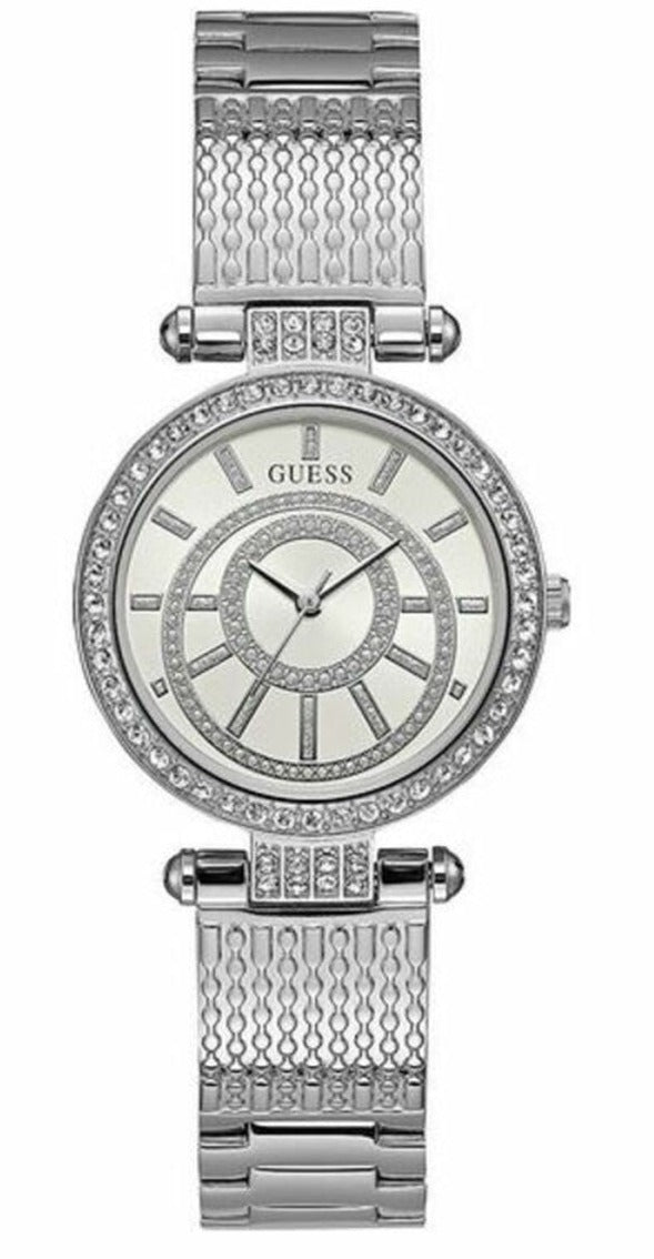 Guess Muse Quartz White Dial Silver Steel Strap Watch For Women - W1008l1
