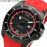 Tommy Hilfiger Windsurf Black Dial Red Rubber Strap Watch for Men - 1791112
