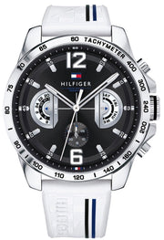 Tommy Hilfiger Multifunction Black Dial White Rubber Strap Watch for Men - 1791475
