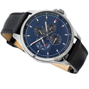 Tommy Hilfiger Shawn Multifunction Quartz Blue Dial Black Leather Strap Watch for Men - 1791616