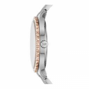 Michael Kors Layton Three Hand Mother of Pearl White Dial Two Tone Steel Strap Watch For Women - MK6849