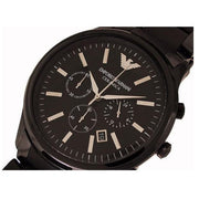 Emporio Armani Ceramica Chronograph Black Dial Black Steel Strap Watch For Men - AR1451