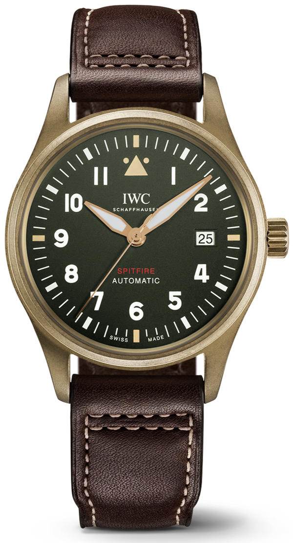 IWC Pilot's Watch Automatic Spitfire Green Dial Brown Leather Strap Watch for Men - IW326802