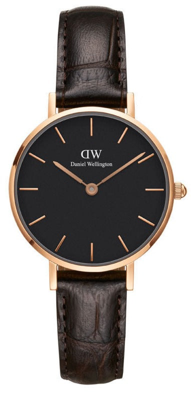 Daniel Wellington Classic Petite York Black Dial Brown Leather Strap Watch For Women - DW00100226