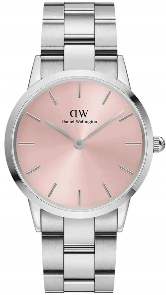 Daniel Wellington Iconic Link Pink Dial Silver Steel Strap Watch For Women - DW00100327