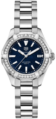 Tag Heuer Aquaracer Quartz Diamonds Blue Dial Silver Steel Strap Watch for Women - WAY131N.BA0748