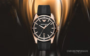 Emporio Armani Sport Quartz Black Dial Black Rubber Strap Watch For Men - AR11101