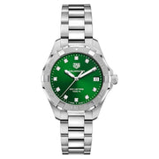 Tag Heuer Aquaracer Diamonds Emerald Green Dial Silver Steel Strap Watch for Women - WBD1316.BA0740