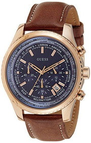 Guess Persuit Chronograph Blue Dial Brown Leather Strap Watch for Men - W0500G1