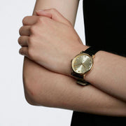 Marc Jacobs Baker Gold Dial Black Leather Strap Watch for Women - MBM1399