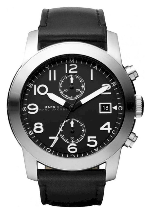 Marc Jacobs Larry Chronograph Black Dial Black Leather Strap Watch for Men - MBM5033