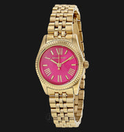Michael Kors Lexington Quartz Pink Dial Gold Steel Strap Watch For Women - MK3270