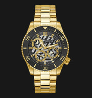 Guess Axle Multifunction Black Dial Gold Steel Strap Watch For Men - GW0488G2