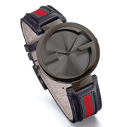 Gucci Interlocking G XL Black Dial Red & Green Leather Strap Watch For Men - YA133206