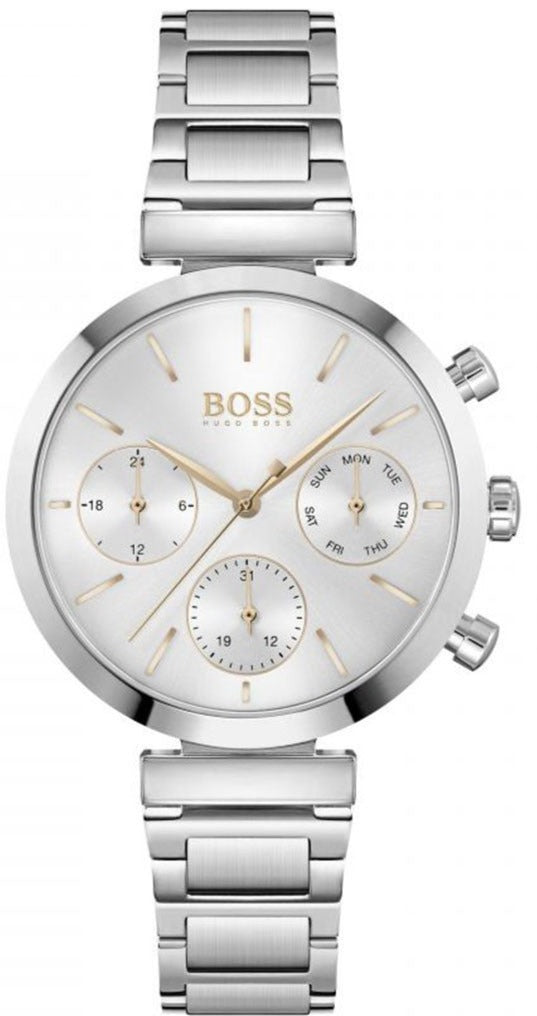 Hugo Boss Flawless Chronograph Silver Dial Silver Steel Strap Watch for Women - 1502530