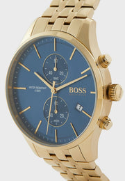 Hugo Boss Associate Chronograph Blue Dial Gold Steel Strap Watch for Men - 1513841