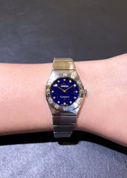 Omega Constellation Manhattan Quartz Diamonds Blue Dial Silver Steel Strap Watch for Women - 131.10.25.60.53.001