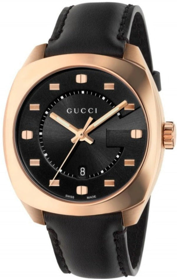 Gucci GG2570 Quartz Black Dial Black Leather Strap Watch For Men - YA142309