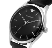 Emporio Armani Lambda Classic Quartz Black Dial Black Leather Strap Watch For Men - AR11020