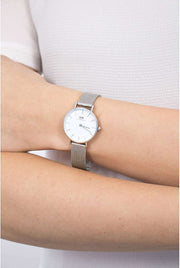 Daniel Wellington Petite Sterling White Dial Silver Mesh Bracelet Watch For Women - DW00100220