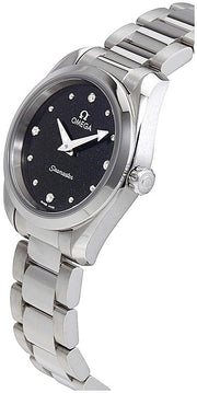 Omega Seamaster Aqua Terra Quartz Diamond Black Dial Silver Steel Strap Watch for Women - 220.10.28.60.51.001