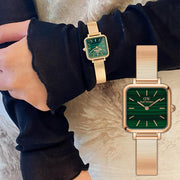 Daniel Wellington Quadro Studio Green Dial Rose Gold Mesh Strap Watch For Women - DW00100520