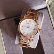Burberry The City White Dial Rose Gold Steel Strap Watch for Women - BU9004