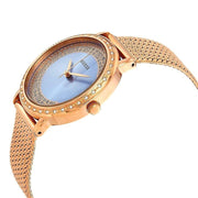 Guess Willow Crystal Blue Dial Rose Gold Mesh Bracelet Watch For Women - W0836L1