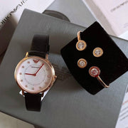 Emporio Armani Kappa Mother of Pearl Dial Black Leather Strap Watch For Women - AR80011