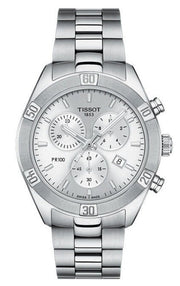 Tissot PR 100 Sport Chic Chronograph Silver Dial Silver Steel Strap Watch for Women - T101.917.11.031.00