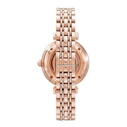 Emporio Armani Meccanico Gianni T-Bar Silver Dial Rose Gold Steel Strap Watch For Women - AR60023