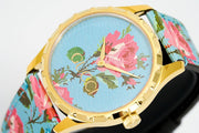 Gucci G Timeless Floral Turquoise Dial Turquoise Leather Strap Watch For Women - YA1264085