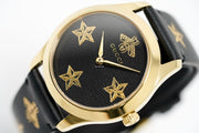 Gucci G Timeless Bee Motif Black Dial Black Leather Strap Watch For Women - YA1264055