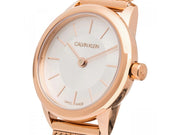 Calvin Klein Minimal White Dial Rose Gold Mesh Bracelet Watch for Women - K3M23626