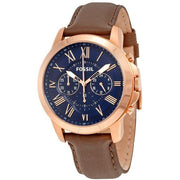 Fossil Pilot 54 Chronograph Blue Dial Brown Leather Strap Watch for Men - FS5204