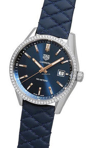 Tag Heuer Carrera Quartz Diamonds Blue Dial Blue Leather Strap Watch for Women - WAR1114.FC6391