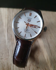Tag Heuer Carrera Calibre 5 Automatic White Dial Brown Leather Strap Watch for Men - WAR201B.FC6291