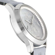 Gucci G Timeless Automatic Mother of Pearl Dial Blue Leather Strap Watch For Women - YA1264113