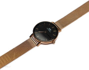 Daniel Wellington Classic Petite Melrose Black Dial Rose Gold Mesh Bracelet Watch For Women - DW00100217