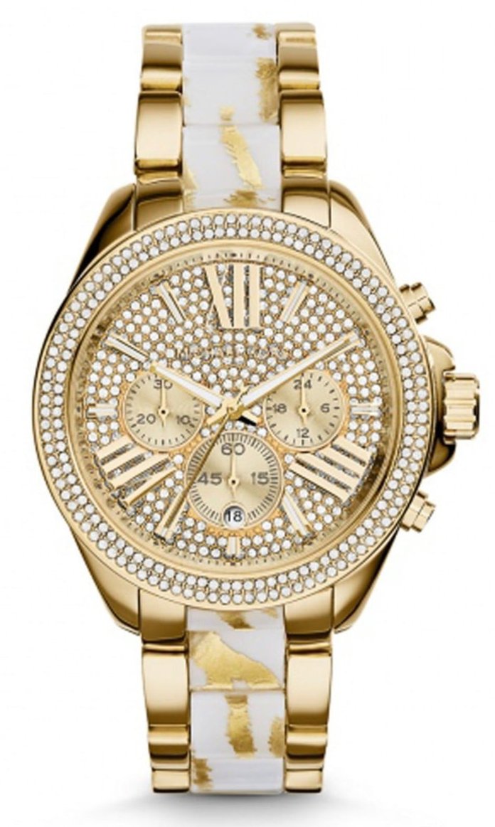 Michael Kors Wren Chronograph Diamonds Gold Dial Two Tone Steel Strap Watch for Women - MK6157