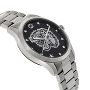 Gucci G Timeless Diamonds Black Dial Silver Steel Strap Watch For Women - YA1264125