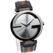 Gucci Interlocking G XL Black Dial Red & Green Leather Strap Watch For Men - YA133206