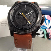 Fossil Machine Chronograph Black Dial Brown Leather Strap Watch for Men - FS5234