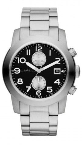 Marc Jacobs Larry Chronograph Black Dial Silver Steel Strap Watch for Men - MBM5050